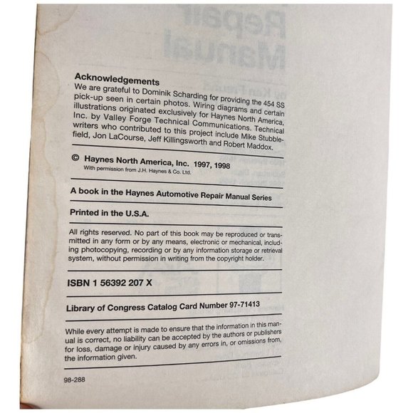 Haynes Chevrolet And GMC Pick Up Truck Repair Manual 2WD 4WD 1988-1998 Suburban - Picture 5 of 12